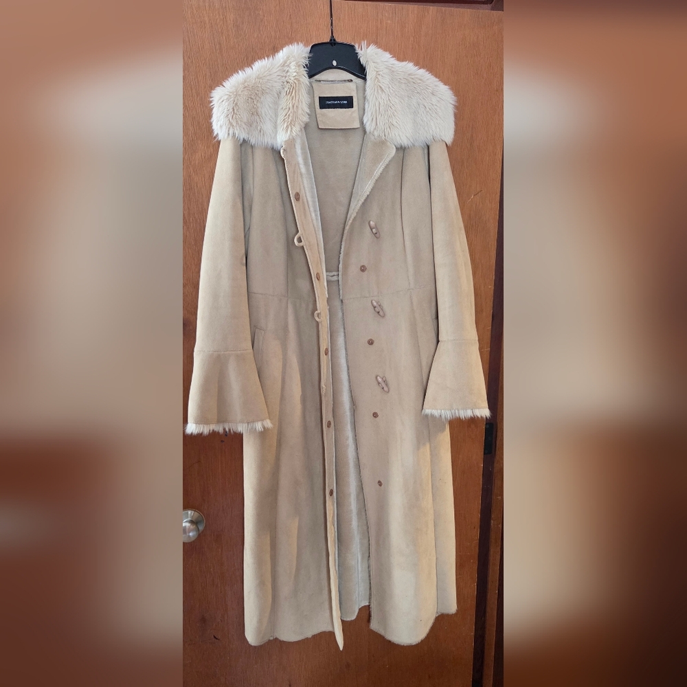 Jones New York Tan Long Coat with Faux Fur Trim